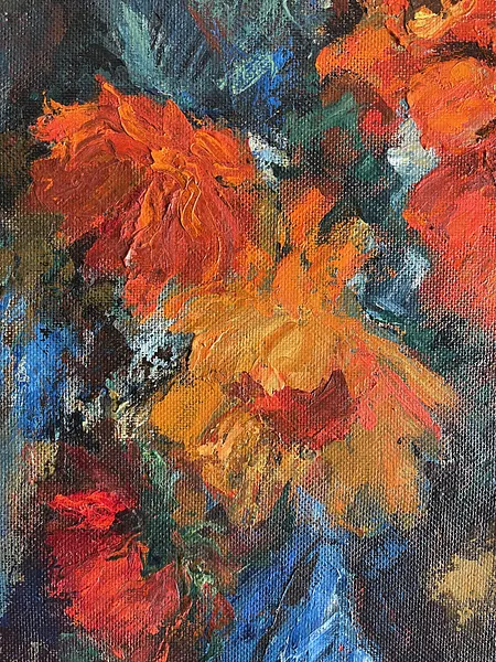 Image of "Still Life" with crimson sunflowers by Анатолій Пономаренко, size: 60х60, made of Oil on hardboard, painting medium, from Kyiv Photo 10 of 14.