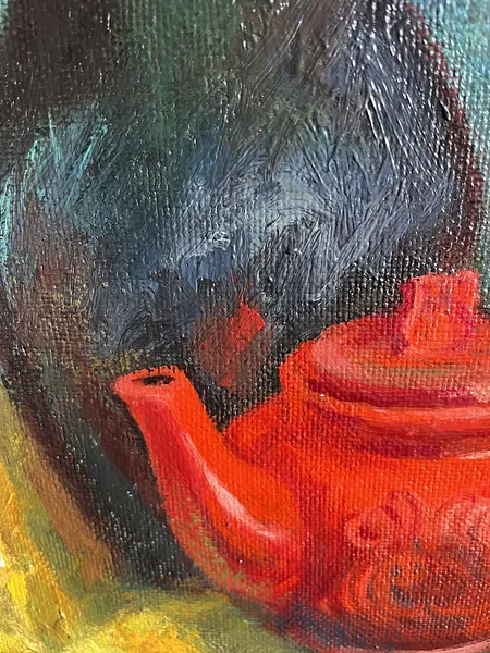 Image of Still life with a red teapot by Анатолій Пономаренко, size: 70х60, made of Oil on hardboard, painting medium, from Kyiv Photo 11 of 14.