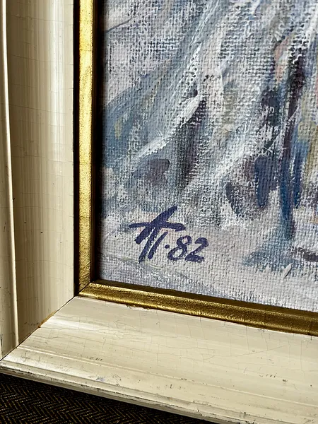 Image of "Birch trees in the snow" by Анатолій Пономаренко, size: 65х70, made of tempera on hardboard, painting medium, from Kyiv Photo 4 of 11.