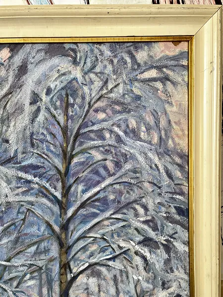 Image of "Birch trees in the snow" by Анатолій Пономаренко, size: 65х70, made of tempera on hardboard, painting medium, from Kyiv Photo 7 of 11.