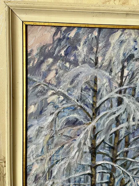 Image of "Birch trees in the snow" by Анатолій Пономаренко, size: 65х70, made of tempera on hardboard, painting medium, from Kyiv Photo 8 of 11.