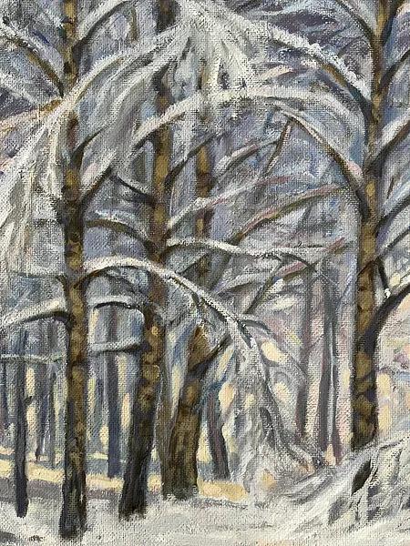 Image of "Birch trees in the snow" by Анатолій Пономаренко, size: 65х70, made of tempera on hardboard, painting medium, from Kyiv Photo 9 of 11.