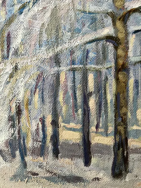 Image of "Birch trees in the snow" by Анатолій Пономаренко, size: 65х70, made of tempera on hardboard, painting medium, from Kyiv Photo 11 of 11.