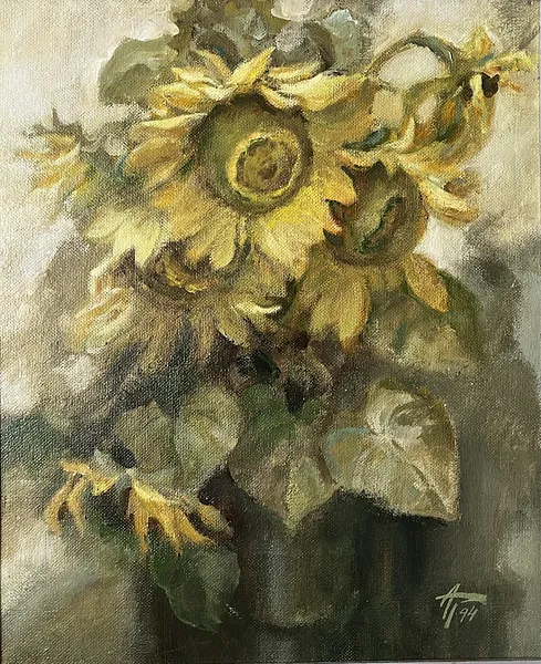 Image of "Sunflowers" by Анатолій Пономаренко, size: 60х50, made of Oil on hardboard, painting medium Photo 2 of 12.