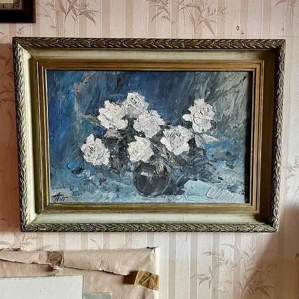 Image of White Roses by Анатолій Пономаренко, size: 41х59, made of Tempera on hardboard, painting medium, from Kyiv