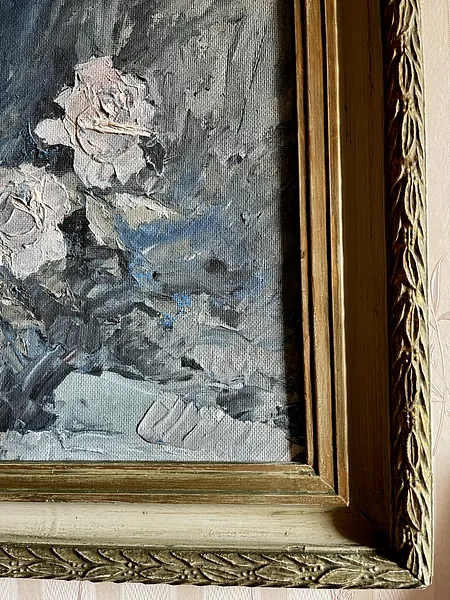 Image of White Roses by Анатолій Пономаренко, size: 41х59, made of Tempera on hardboard, painting medium, from Kyiv Photo 6 of 13.