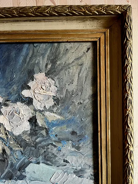 Image of White Roses by Анатолій Пономаренко, size: 41х59, made of Tempera on hardboard, painting medium, from Kyiv Photo 7 of 13.