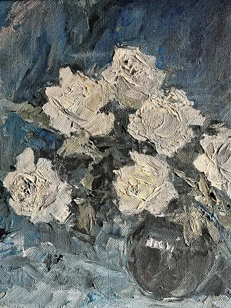 Image of White Roses by Анатолій Пономаренко, size: 41х59, made of Tempera on hardboard, painting medium, from Kyiv Photo 8 of 13.