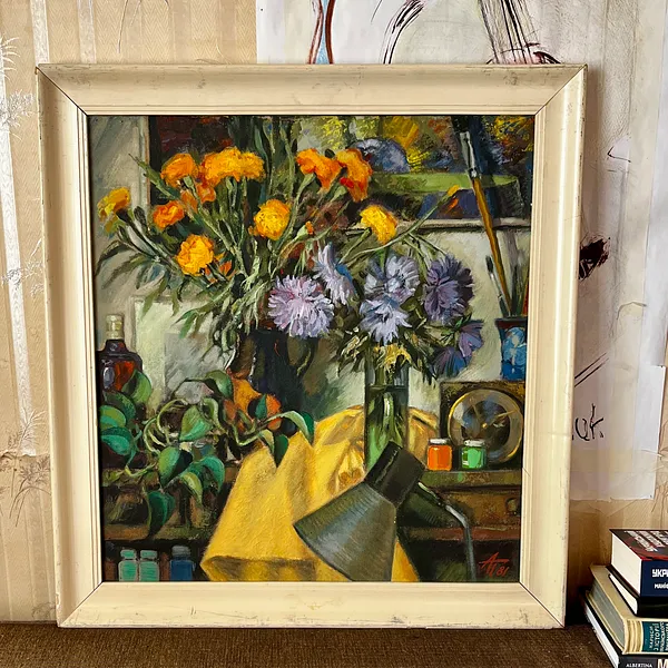 Image of "In the studio" by Анатолій Пономаренко, size: 70х65, made of tempera on hardboard, painting medium, from Kyiv