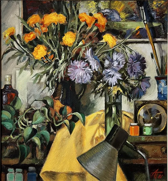 Image of "In the studio" by Анатолій Пономаренко, size: 70х65, made of tempera on hardboard, painting medium, from Kyiv Photo 2 of 14.