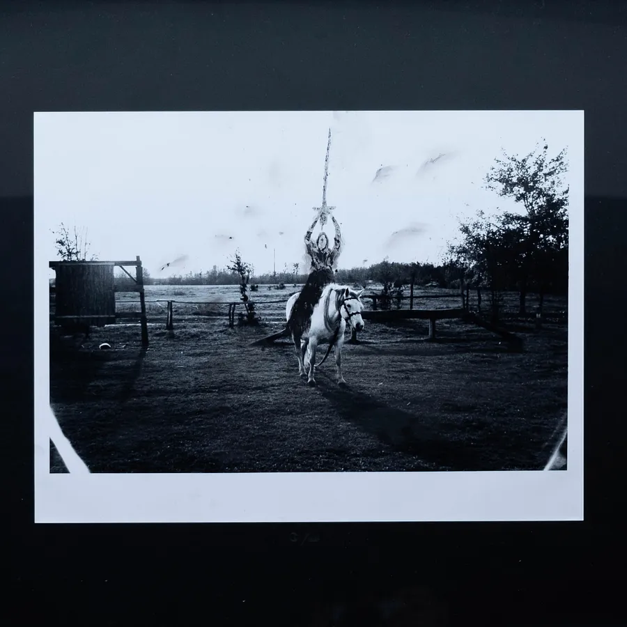 Image of The mother defender on horseback by Sashko Seliuk, size: 30х40, made of analog photo with graphic decoration, analog photography medium, from Lutsk, part of the Nature and Urban series Photo 1 of 3.