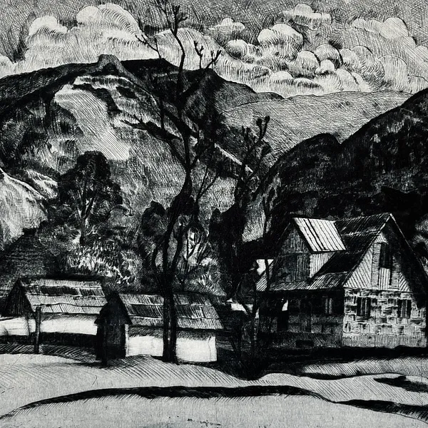 Image of Summer in the village of Yamni by Зеновій Кецало, size: 29,5х39, made of etching (print from a copper plate), etching medium, from Lutsk, priced at $300