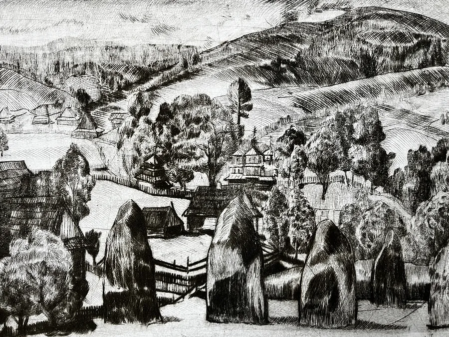 Image of Boykivske village by Зеновій Кецало, size: 30х42 см, made of etching (print from a copper plate), etching medium, from Lutsk, priced at $50 Photo 1 of 9.