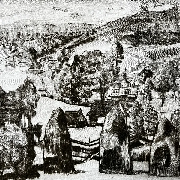 Image of Boykivske village by Зеновій Кецало, size: 30х42 см, made of etching (print from a copper plate), etching medium, from Lutsk, priced at $50